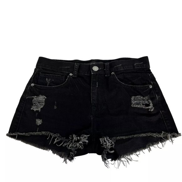 Express Jeans Pants - Express Jeans Womens Black Hem Ripped Distressed Denim Cut Off Shorts Size 4
